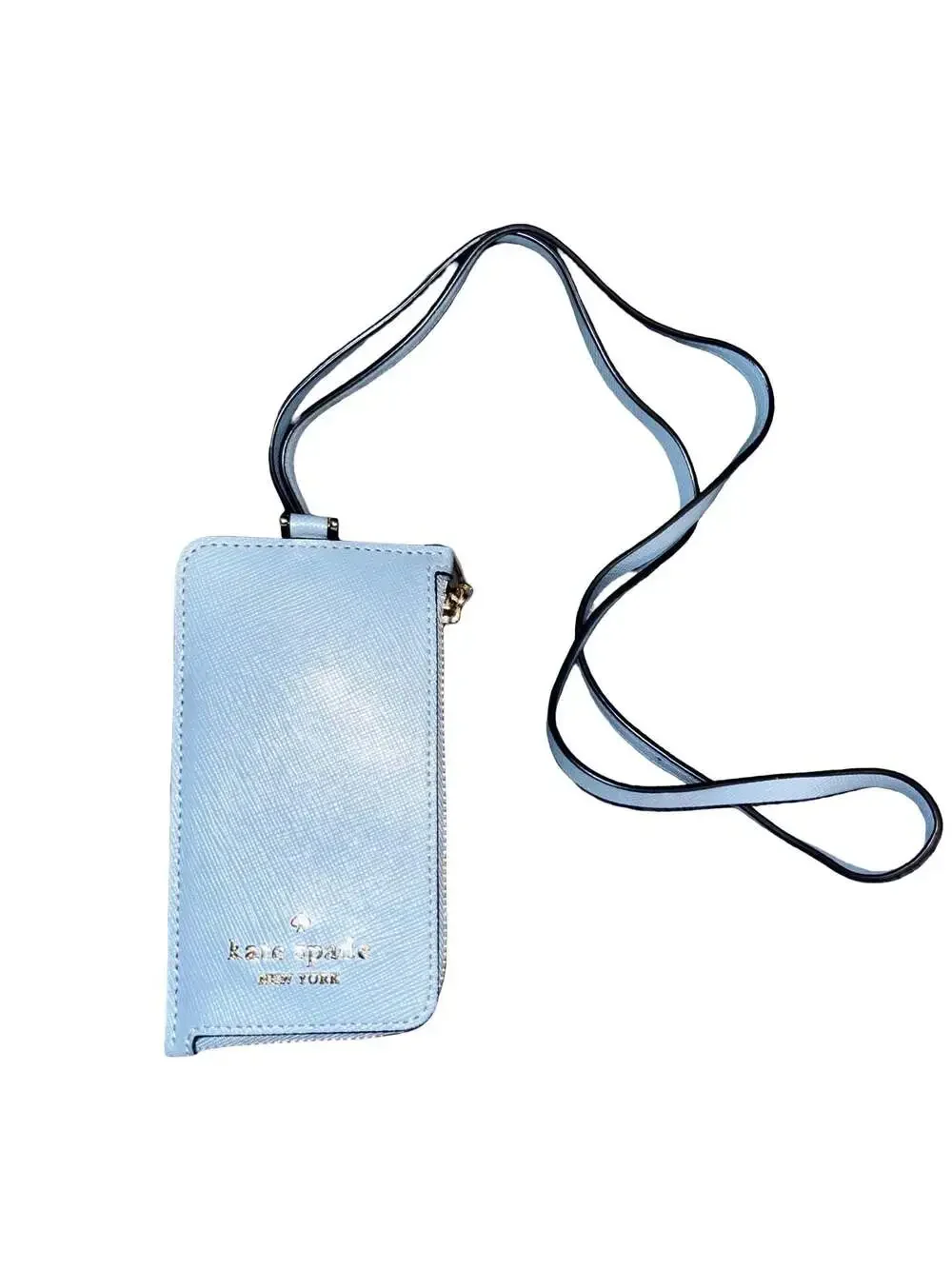 Kate Spade Madison Saffiano Leather Card Case Lanyard in Blue Glow